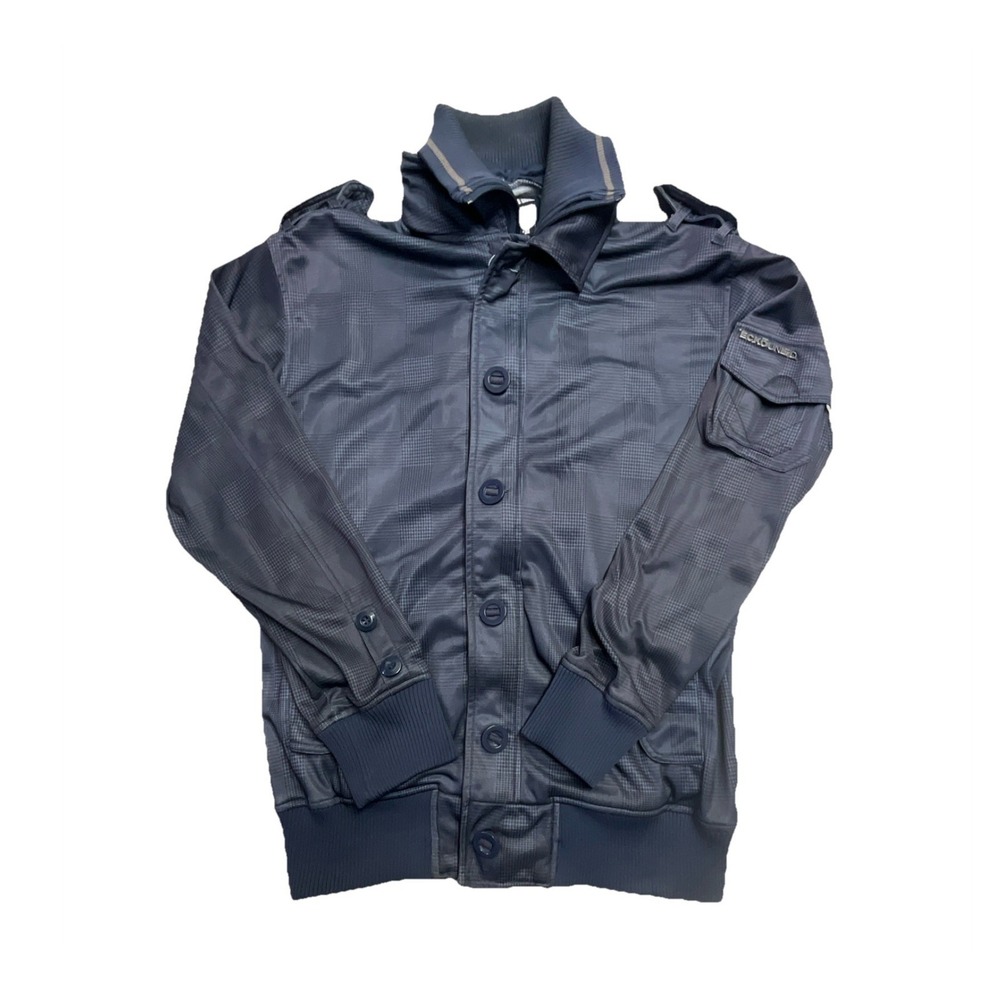 Ecko Unltd. Men's Blue Check Bomber Jacket Full Zip Button Front‎ Size S